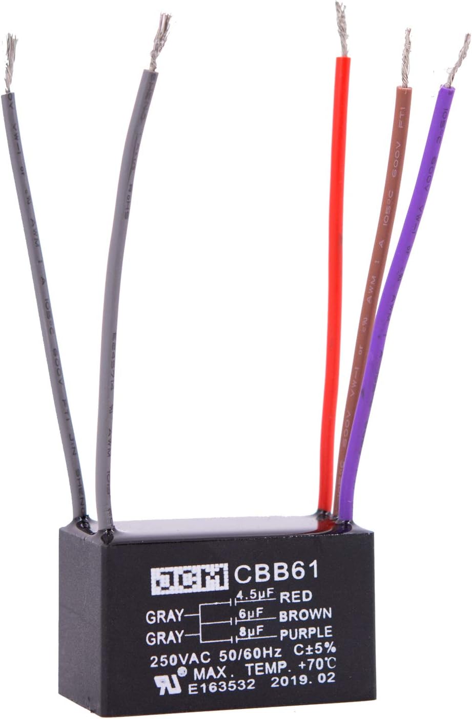 JCM5 Wire Ceiling Fan Capacitor 4.5 uF + 6 uF + 8 uF 250VAC 50/60 Hz CBB61