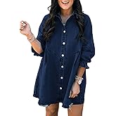 Sidefeel Womens Smocked 3 4 Sleeve Button Down Denim Jeans Dresses