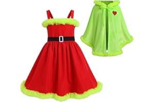 IBTOM CASTLE Christmas Dress for Kids Women Girls Gingham Dresses + Velvet Cape Mrs Santa Claus Fancy Dress Up Costume