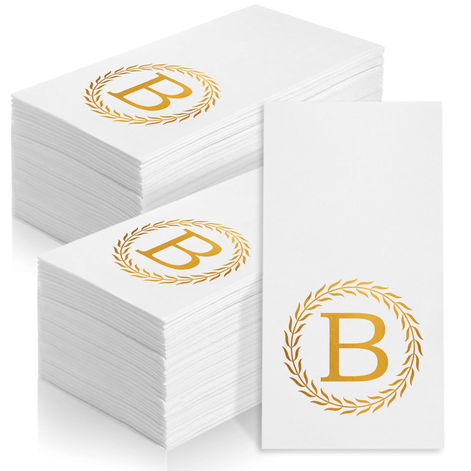 Photo 1 of 100 Gold Monogram Disposable Napkins - Letter B Hand Towels Decorative, Dinner Napkins for Guest, Monogrammed Hand Towels for Bathroom Wedding Birthday Party Baby Shower