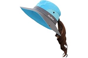 Muryobao Women's Ponytail Sun Hat UV Protection Foldable Mesh Wide Brim Beach Fishing Hat