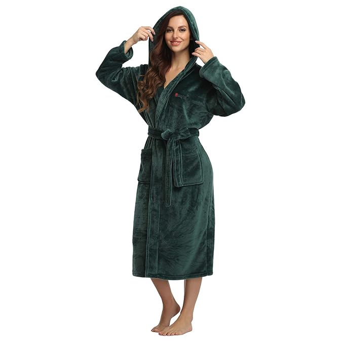 RONGTAI Fleece Womens Robe Lightweight Soft Plush Warm Bathrobes with