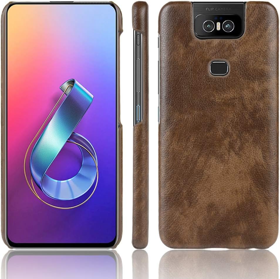 Goodao kit Shockproof Litchi Texture PC + PU Case for Asus Zenfone 6/6Z ZS630KL (Black) Covers (Color : Brown)