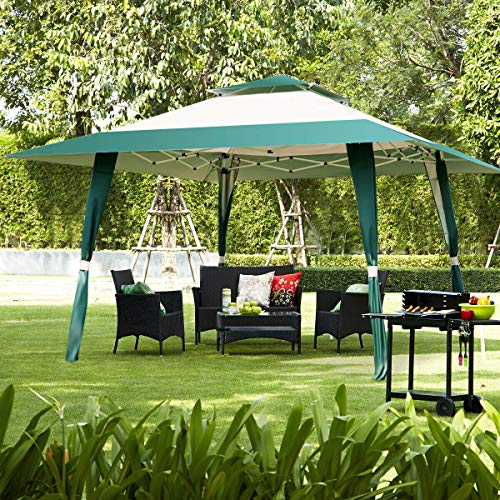 FDInspiration Green 13x13FT Pop Up Outdoor Companion Folding Shelter Tent Patio Gazebo Canopy Awning Sun Shade w/Carry Bag with Ebook
