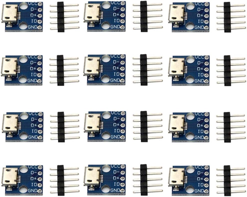 Micro USB Type Interface Power Adapter Board 5V line Module, Female Micro USB to DIP 5 pin Board 2.54mm (12 Packs)
