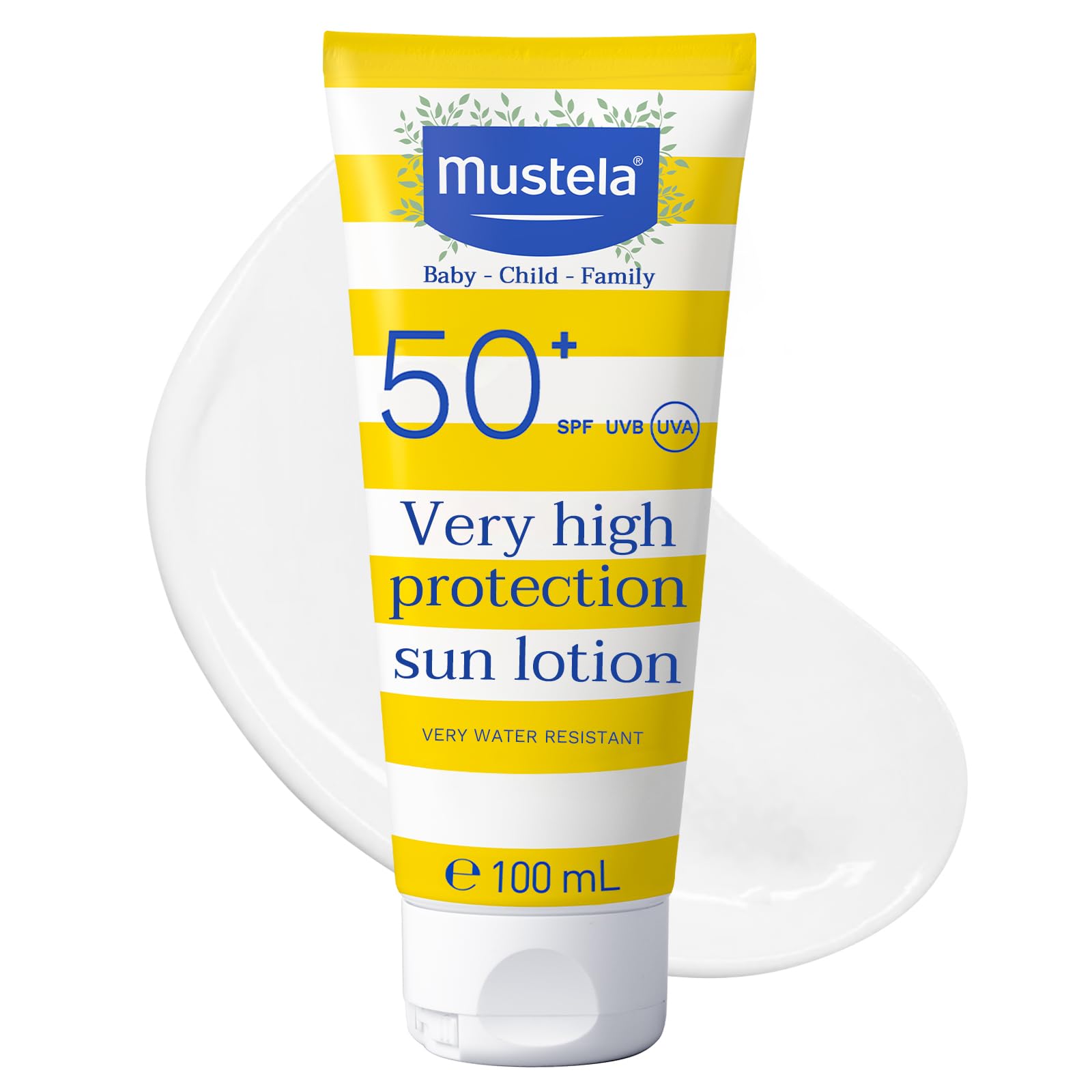 Mustela - Very High Protection Sun Lotion - Sunscreen SPF 50 with Avocado Perseose and vitamin E - Water and Sand Resistant Body Lotion - for Babies, Children and Adult Skins – 100ml
