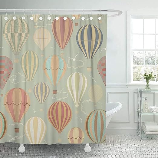 Shower Curtain Azul Vintage con Globos De Aire Caliente Cortina De Baño