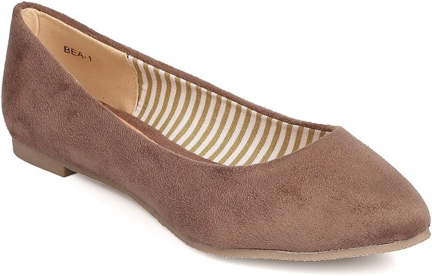 BETANI Women Faux Suede Pointy Toe Ballerina Flat FE12