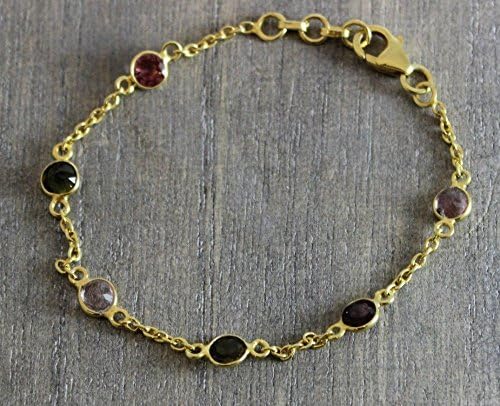 Multi Color Tourmaline Gold Plated Sterling Silver Bracelet mother's day gift idea