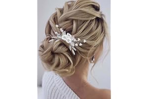 Latious Flower Bride Wedding Hair Comb Leaf Bridal Side Comb Sparkly Crystal Hair Piece Pearl Hair Accessorie for Women and Girls (Silver)
