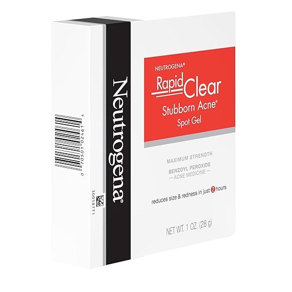 NEUTROGENA RAPID CLEAR STUBBORN ACNE SPOT TREATMENT GEL, MAXIMUM STRENGTH 10% BENZOYL PER-OXIDE TREATMENT MEDICATION FOR ACNE PRONE SKIN, PIMPLE CREAM REDUCES SIZE & REDNESS, 1 OZ