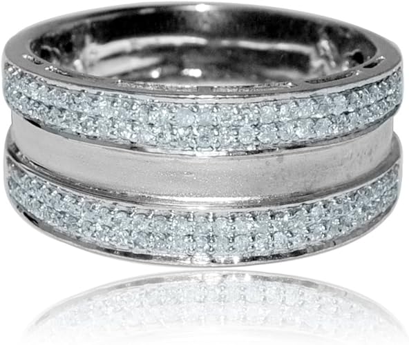 Mens Wedding Band Wide 12mm 0 58cttw 10k White Gold Comfort Fit 0 58cttw Amazon Com