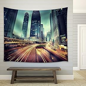 Traffic in Hong Kong at Sunset Time - Fabric Wall Tapestry Home Decor - 51x60 inches
