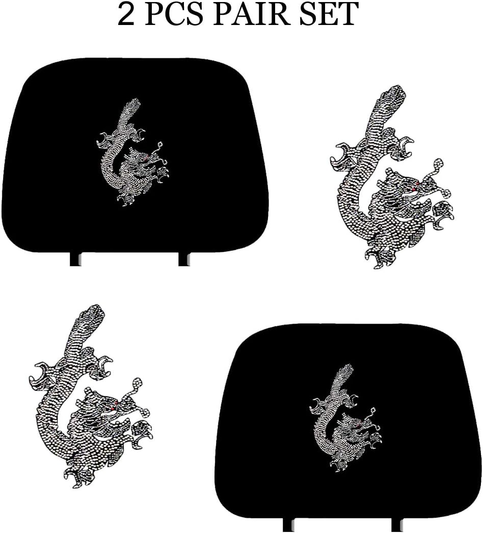 KAAA ALLBrand Car Truck Crystal Bling Rhinestone Studded Seat Headrest Covers - Pair (Crystal Dragon/Black)