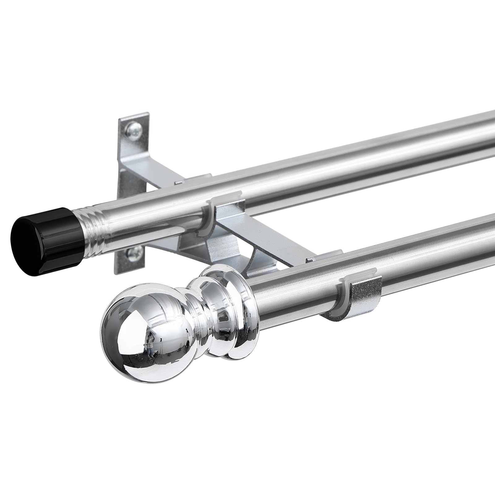 INFLATION Double Curtain Rods for Windows 76-113 cm, 2.5 cm Heavy Duty Double Window Rods - Adjustable Decorative Silver Curtain Rod for Sliding Glass Door, Patio, Bedroom, Kitchen, Bathroom