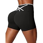 Aoysky Womens Workout Biker Shorts 5" Color Block High Waisted Yoga Athletic Shorts