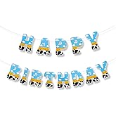 Cartoon Story Happy Birthday Banner, Pre-String Blue Sky and White Cloud Cow Birthday Banner Toy Inspired Story Birthday Decoration for Party Decorations Supplies