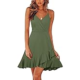 ULTRANICE Womens Summer Dresses Floral V Neck Ruffled Hem Spaghetti Spring Casual Beach Outfits Flowy Wrap Sun Dress