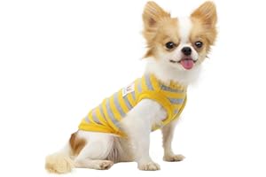LOPHIPETS 100% Cotton Striped Dog Shirts for Small Dogs Chihuahua Puppy Clothes Tank Vest-Yellow and Gray Strips/S