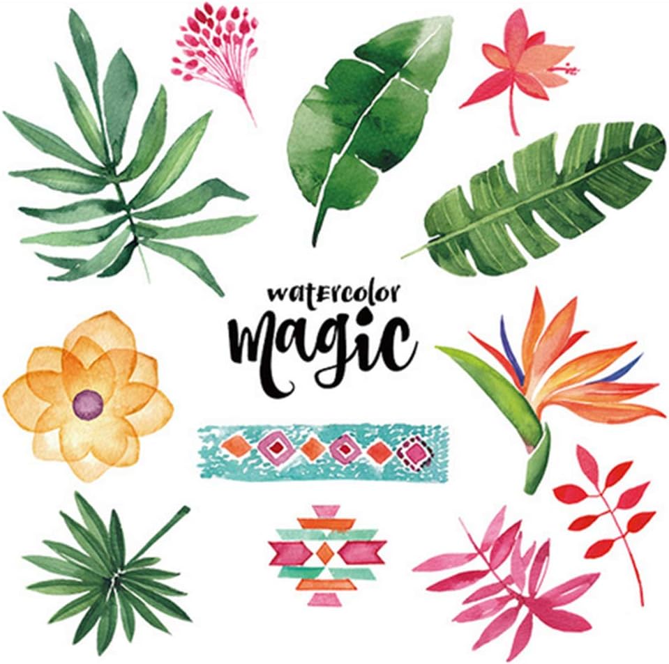 Home Wall Stickers Tropical Watercolor Leaf Flowers Wall Stickers Waterproof Wall Decal Stickers Washable Removable Windows Wall Decoration