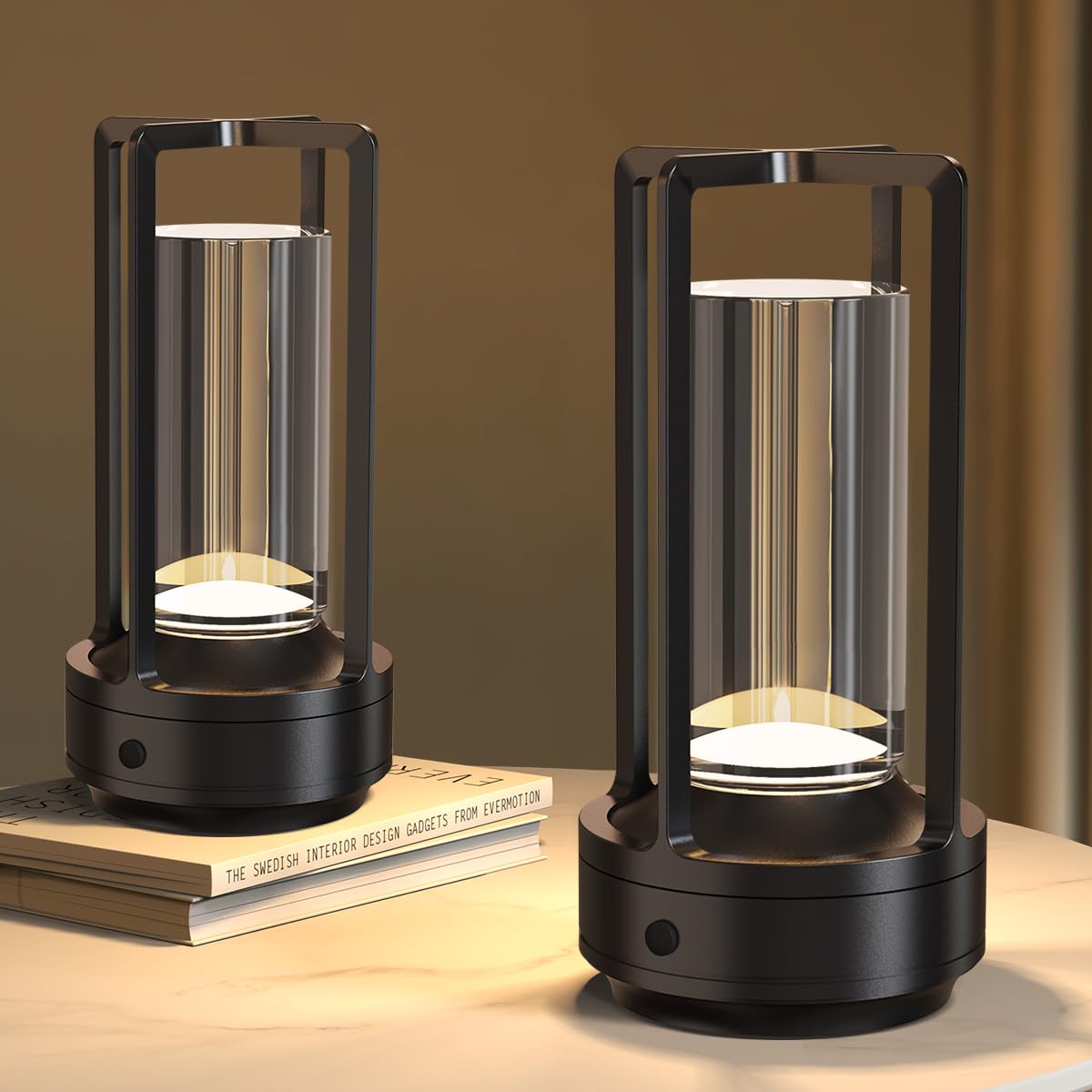 Photo 1 of Small Cordless Table Lamps Rechargeable Set of 2 for Indoor/Outdoor, Portable Battery Operated Powered Lamps, Dimmable 3 Color Modes Waterproof, LED Desk Lights for Bedroom/Restaurant/Camping-Black