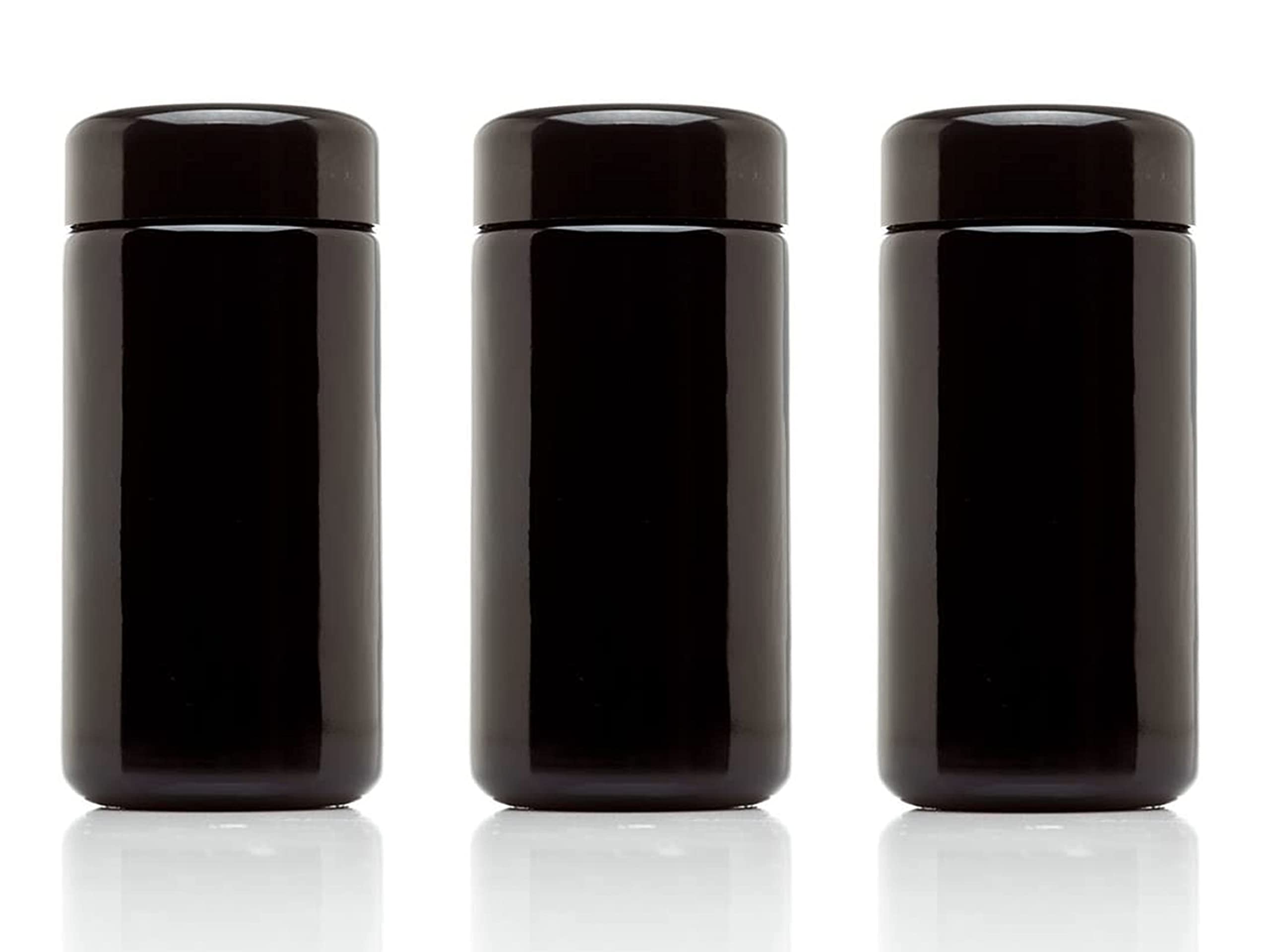(3-Pack) 100ml Wide Mouth Ultraviolet Glass Jar with Black Screw Top Lid - Airtight |Smell Proof | Leak Proof | UV Storage Container | Refillable Canister
