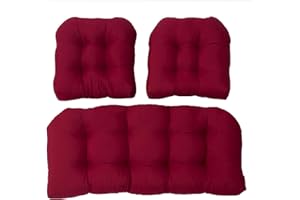 Outdoor/Indoor All Weather Tufted Wicker Chair Cushions of 3 Pieces, 1 Loveseat and 2 U-Shape Waterproof Cushions for Patio F