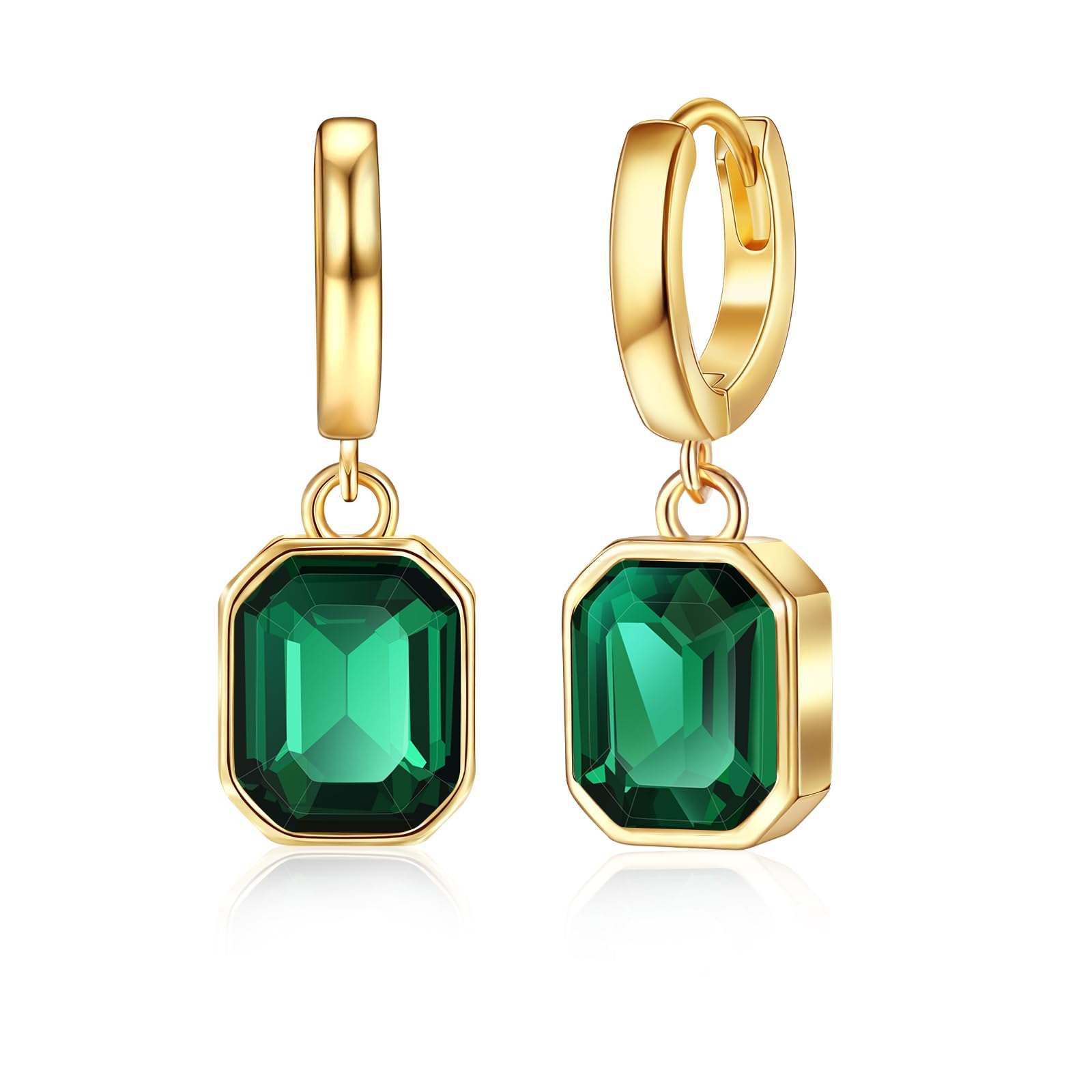 Mesovor Crystal Gold Earrings for Women, 14K Gold Plated Hypoallergenic Huggie Hoop Earrings Jewellery Gifts for Family Mother Sister Wife(Green)