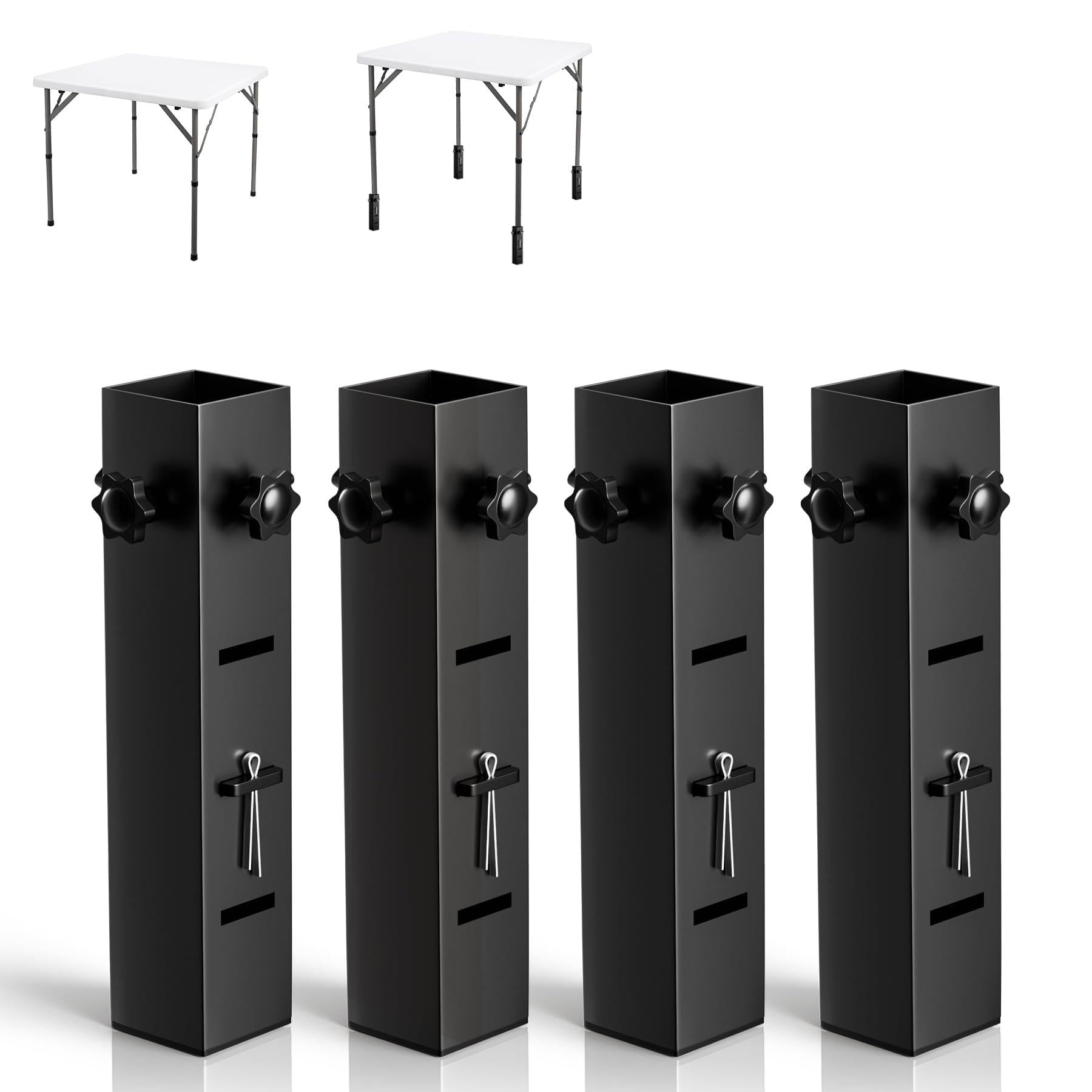 Photo 1 of 4Pk Square Folding Table Extender - 3 Level Adjustable Folding Table Leg Extensions, Durable Steel Tables Leg Risers for Card/Dining Tables- Innner Diameter 1.86"