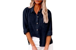 MAMIDAY Linen Shirts for Women Button Down Lapel Long Sleeve Tops Casual Business Shirts Lightweight Trendy Dressy Blouses