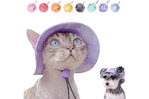 URNAT Pet Cat/Dog Bucket Hat Cool Costume – Practical Stylish Dress Up Clothing Accessories for Festival Party Outdoor Activities (Purple, Medium)