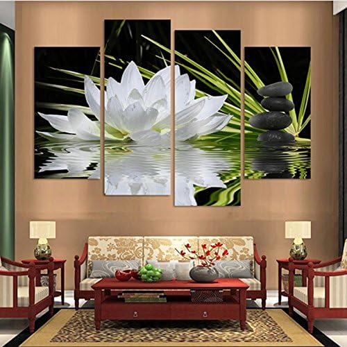UNFRAMED Beautiful White Lotus Flower Painting Canvas Wall Art Picture Room Decoration Painting Printed