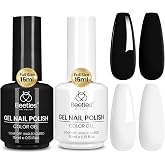Beetles Black White Gel Polish Set, 2 Pcs 15ml Full Size, Black White Color | French Nails Soak Off LED Nails Art Manicure Sa