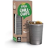 Steel Chill Cups 16 oz. Party Cups, Perfect for Cold Drinks, Sturdy & Durable, Disposable and 100% Recyclable, Made in USA, Gray, 12 Count