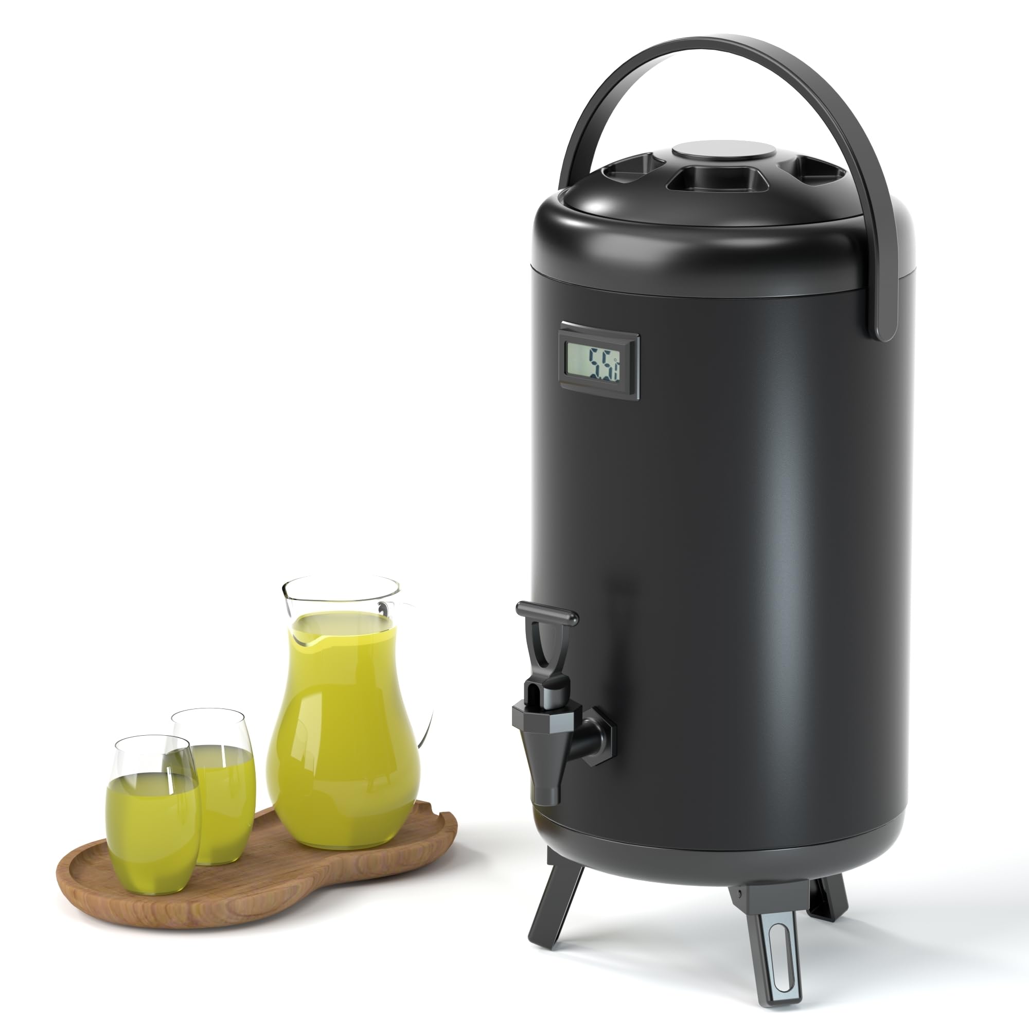 Photo 1 of 12L/3.2Gal Insulated Beverage Dispenser, Thermal Hot and Cold Beverage Drink Dispenser for Hot Tea, Coffee, Cold Milk, Water, Juice, Stainless Steel Dispenser, LCD Temperature Display