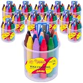 Jovi Jumbo Wax Crayons, 12 Pencil holders with 16 Crayons + Sharpener each | Total of 192 crayons, Round Shape, Back to School Supplies