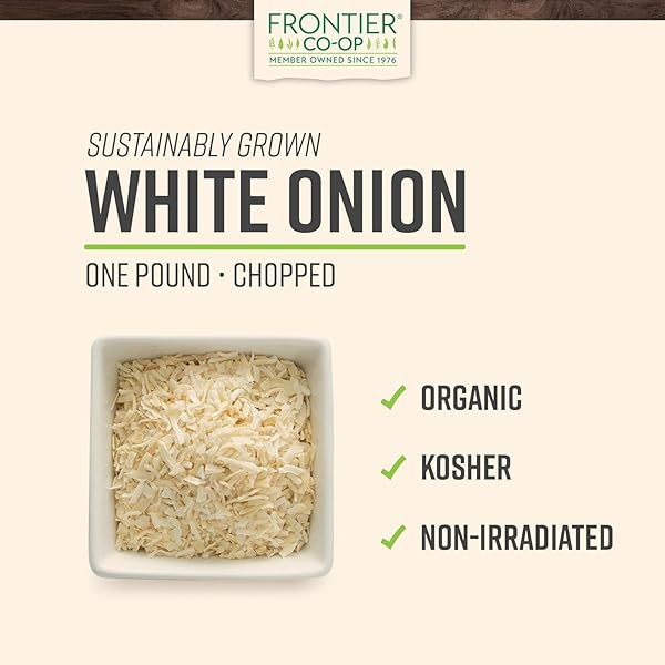 FRONTIER ORGANIC CHOPPED ONION, 1 POUND, DRIED & CHOPPED SWEET ORGANIC WHITE ONION, KOSHER, SUSTAINABLY GROWN