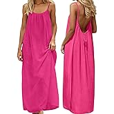Women's Backless Cami Dress Lounge House Open Back Spaghetti Strap Flowy Beach Summer Loose Vacation Maxi Sundress