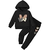 BOMDEALS Cute Heart Print Girls Sweatsuit - Valentines Clothes Set Kids Hoodies Long Sweatshirt Pants Fall Winter Outfits