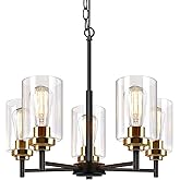 Sucolite 19.8'' 5-Light Chandelier for Dining Room Kitchen Island, Modern Farmhouse Pendant Lighting with Glass Shades Indust
