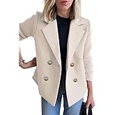 ebossy Women's Double Breasted Wool Pea Coat Notched Lapel Ribbed Knit Long Sleeve Sweater Short Blazer Jacket