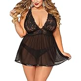 JuicyRose Open Back Lingerie Lace Babydoll Sleepwear Plus Size