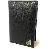 Prada Black Vitello Grain Leather Vertical Bifold Wallet New | Silver-tone hardware Triangle logo detail Six card slots Two bill slots Box included and Authenticity cards