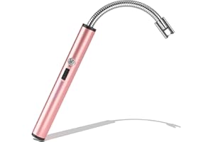 NESAPTO Candle Lighter, Electric Lighter Rechargeable Long Lighter with Flexible Neck LED Battery Display, Pink USB Flameless Lighters for Candle Camping Grill Fireworks