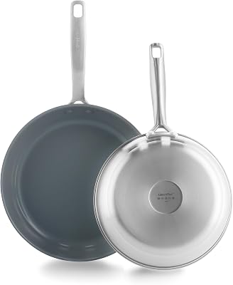 Treviso Edelstahl Gesunde Antihaftbeschichtung aus Keramik Non-Stick 24cm & 28cm Bratpfannenset, PFAS-frei, Induktion, Backofen geeignet, Spülmaschinenfest, Silber