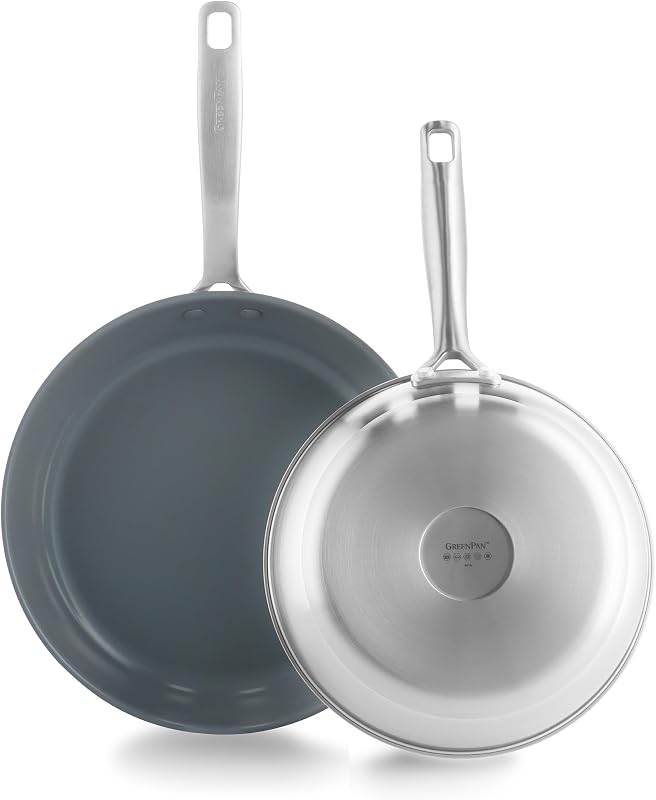 Treviso Edelstahl Gesunde Antihaftbeschichtung aus Keramik Non-Stick 24cm & 28cm Bratpfannenset, PFAS-frei, Induktion, Backofen geeignet, Spülmaschinenfest, Silber — Foto 1 von 8