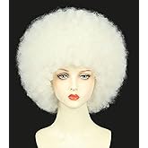 yuehong Adult Short Platinum Blonde Curly Fluffy Afro Wig 70s80s Disco Fancy Funny Costume Hair Soft Breathable Heat Resistant Synthetic Fibers Daily Party Wig for Unisex