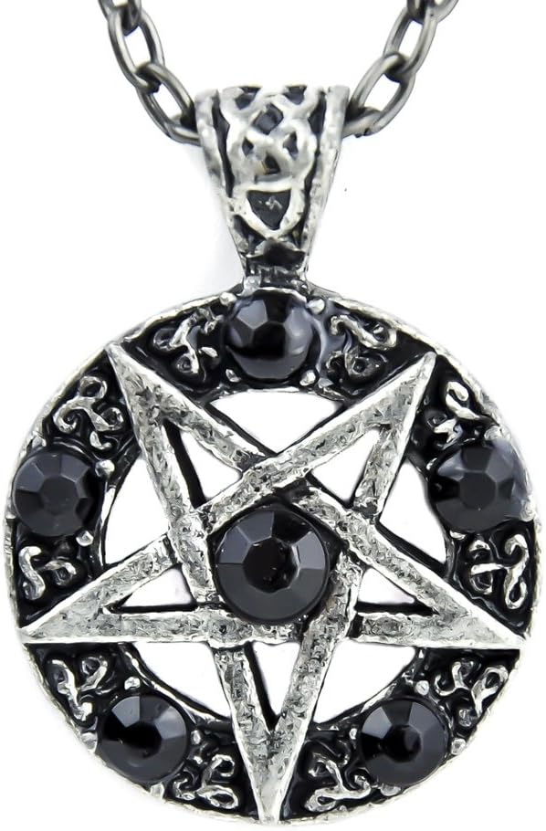 Black Stone Inverted Pentagram Ritual Necklace Occult Jewelry