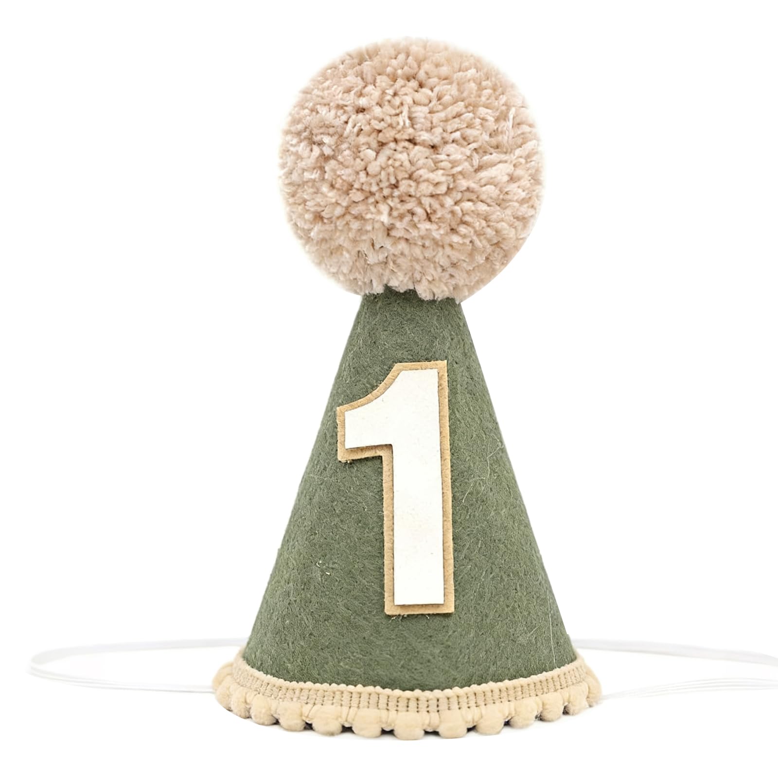 Vyqrx 1st Birthday Hat for Boys & Girls, Baby Boy First Birthday Decorations with Pom-Pom, Soft Felt Cone Party Crown for 12 Month Old, Adjustable Strap Cake Smash Photo Prop (Green) β image 1
