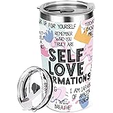Positive Affirmations Tumbler, Self Love Mental Health Gifts Inspirational Gifts for Women Girls Sister Coworker Birthday Christmas Friendship Graduation, 20 oz Insulated Coffee Tumbler Travel Cup